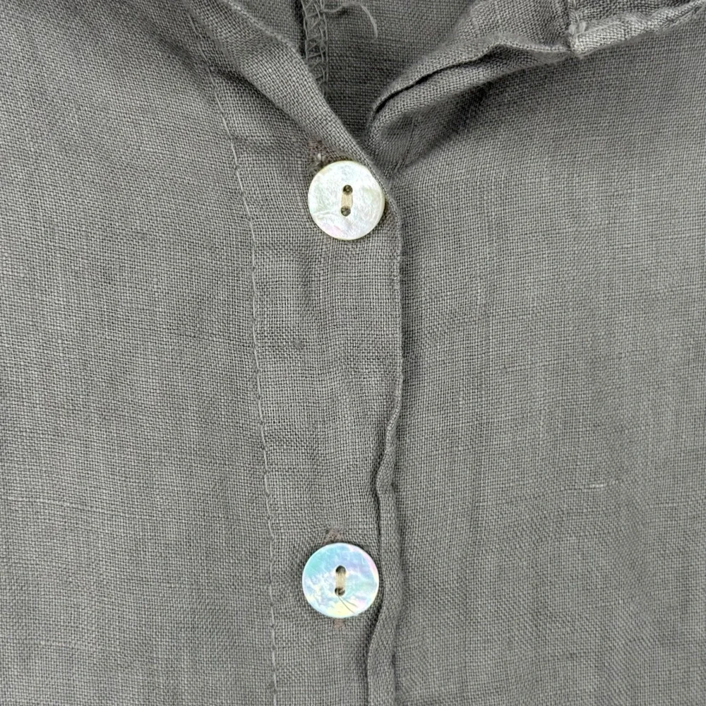 Meo Meli Italy Linen Button Up Shirt Top Roll Tab Sleeve Gray Brown READ - Picture 4 of 6
